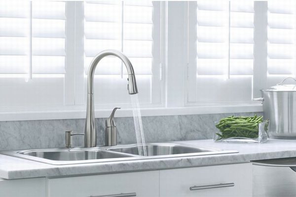 The Kohler Simplice faucet with pull-down sprayhead.