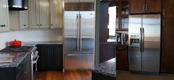 A built-in refrigerator compared to a freestanding one.