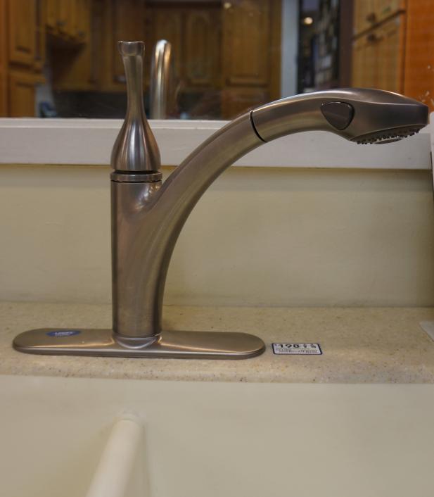 Different single handle faucets (ex. Kohler Forte K-10433 and Moen Arbor 7594) which have spouts that can rotate 180° and 360°.