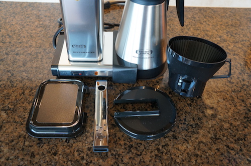 The Moccamaster has several parts to assemble before brewing. This access comes in handy for disassembly and cleaning.