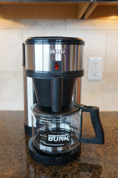 The BUNN Velocity Brew has on-demand hot water and features manual operation.