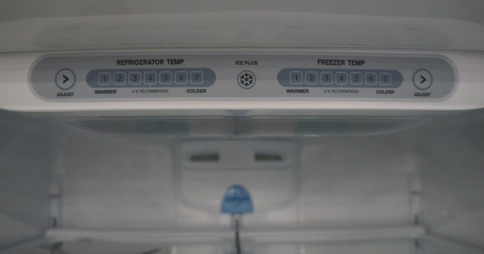 Inside the fresh food compartment, you can easily make temperature adjustments to the fridge or freezer.