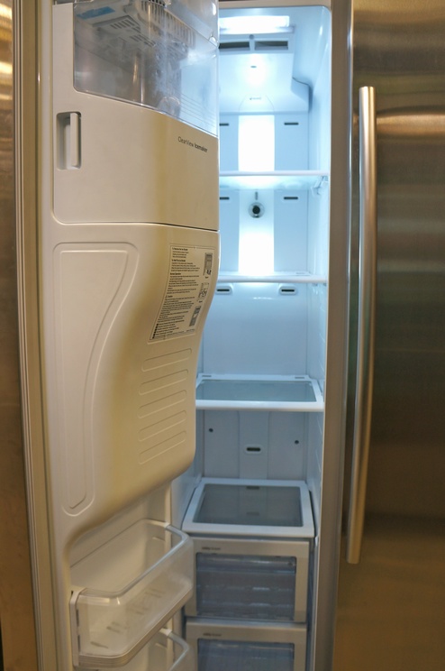 The automatic icemaker is built into the door to allow for more usable capacity in the freezer.