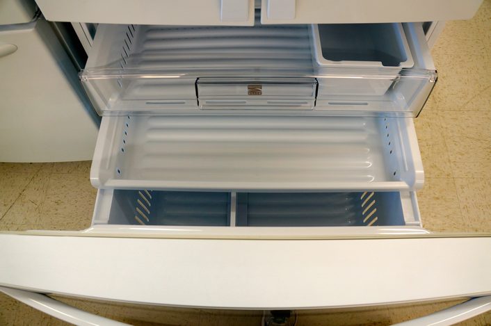 The freezer has three levels of storage space.
