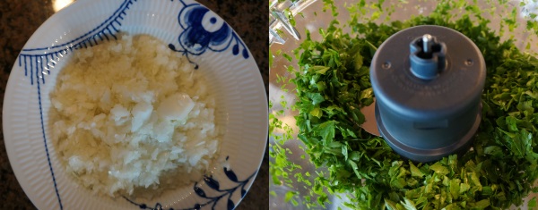 Well chopped onions and parsley.